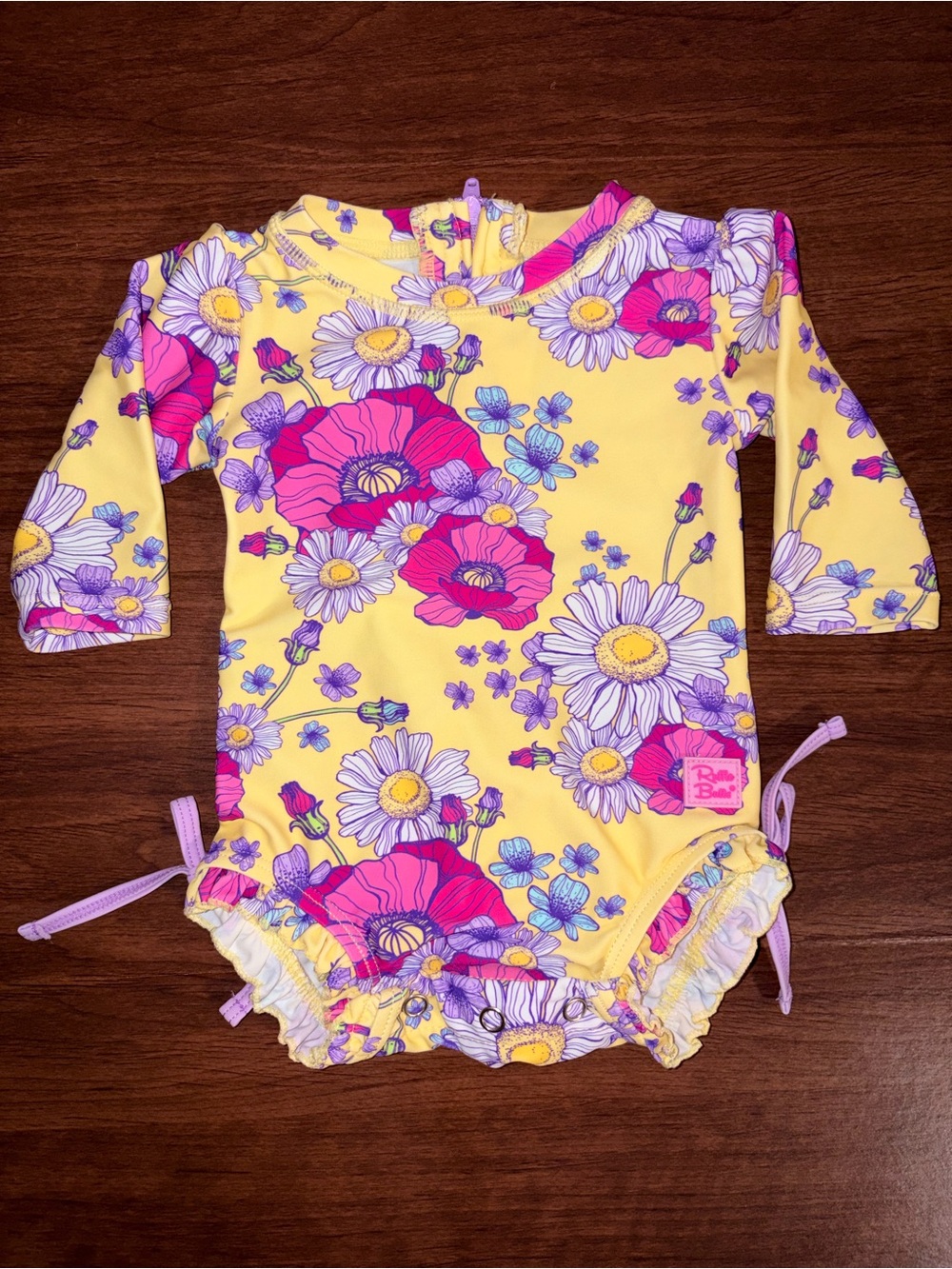 Ruffle Butts Newborn Long Sleeve One Piece Rash Guard Swimsuit Rear Ruff Floral